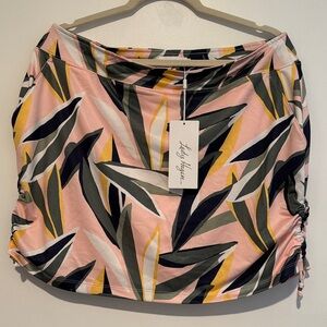 Lady Hagen Pink Leaf-Print Pull-On Skort with Olive & Mustard Accents